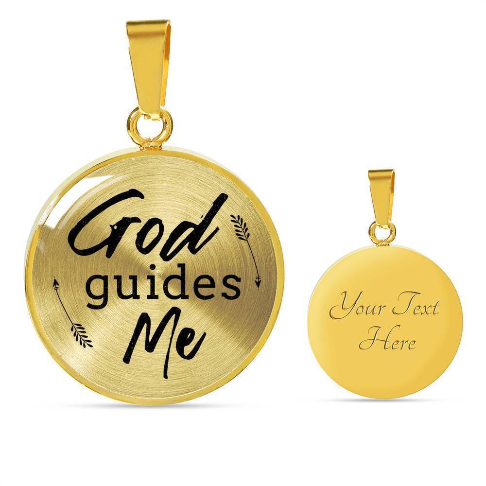 God Guides Me Bible Verse Personalized Engraved Gold Circle Necklace Custom Nam